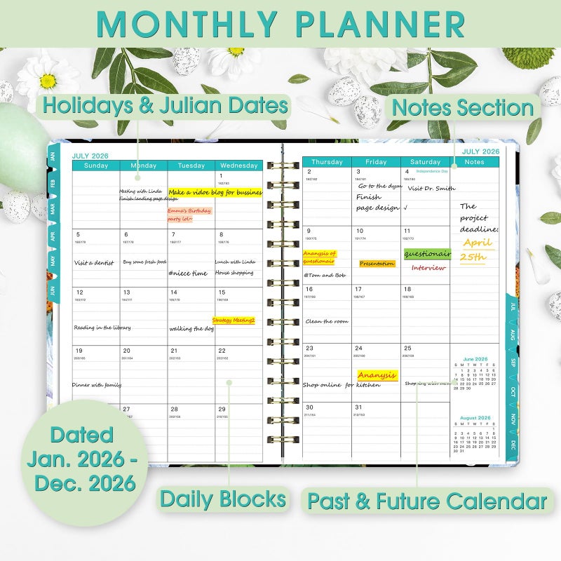 Ymumuda 2026 Planner, Daily Weekly and Monthly Plannerï¼ŒJan 2026 - Dec 2026, 8.4" x 6.3", 2026 Calendar Planner Book with Tabs, Spiral Notebook with Inner Pocket for Office Home School Supplies - Image 3