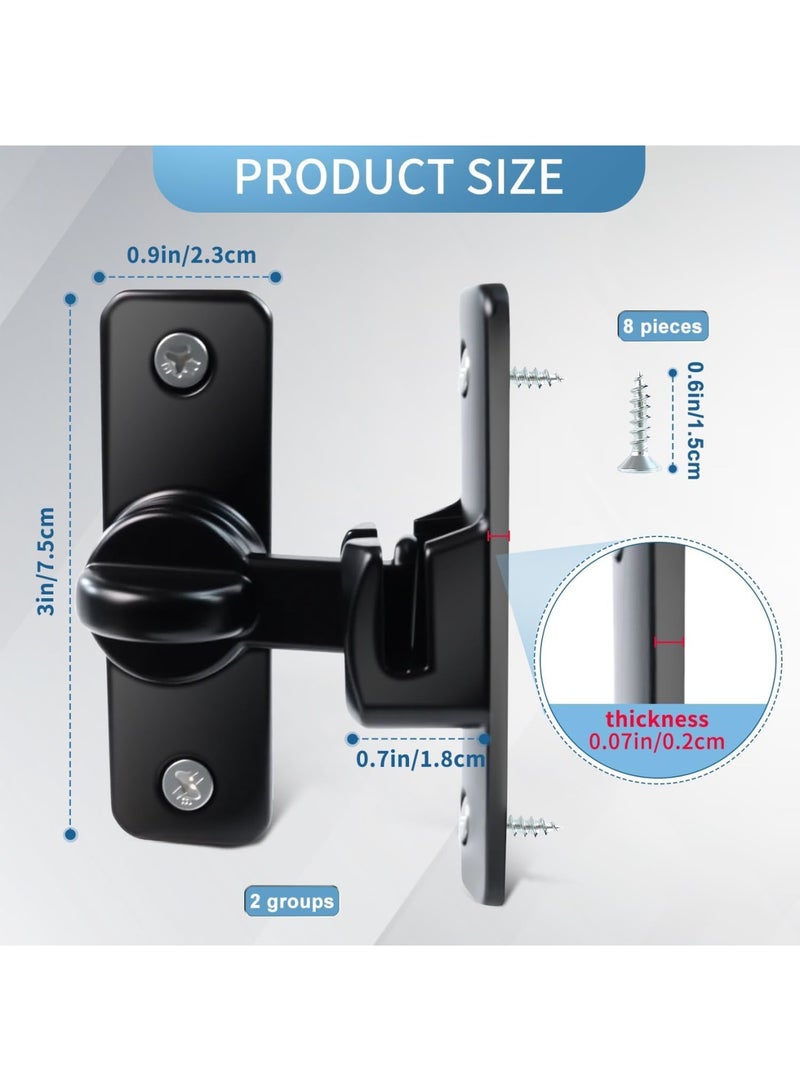 SYOSI Barn Door Lock, Multi-Angle Latch for Sliding Doors, Cabinets, Windows & Bathrooms, Left/Right Hand Compatible Solid Metal Lock, Universal Household Use, 90°/180° Adjustable (Black, 2-Pack) - Image 2