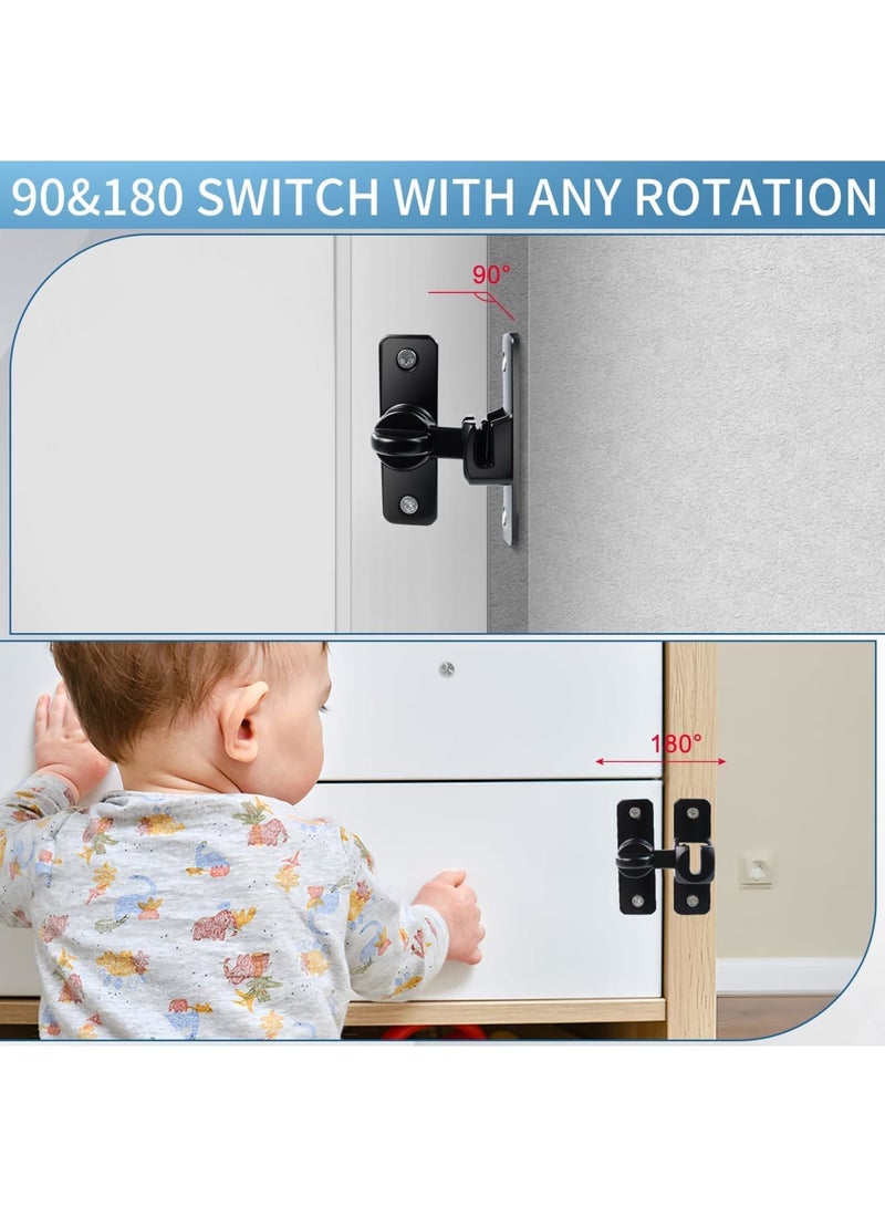 SYOSI Barn Door Lock, Multi-Angle Latch for Sliding Doors, Cabinets, Windows & Bathrooms, Left/Right Hand Compatible Solid Metal Lock, Universal Household Use, 90°/180° Adjustable (Black, 2-Pack) - Image 3