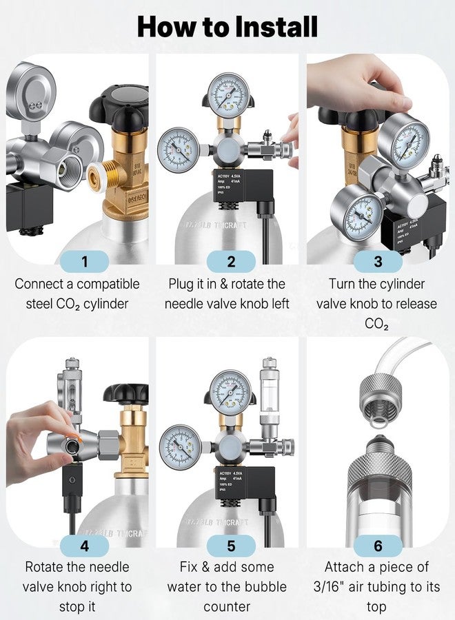 باوفلي منظم ثاني أكسيد الكربون لأحواض السمك من باوفلاي مزود بمقياسين للضغط وصمام لولبي، طقم نظام ثاني أكسيد الكربون مع عداد فقاعات وصمام فحص لأحواض النباتات، منظم ثاني أكسيد الكربون لأحواض الأسماك مع ضغط خرج قابل للتعديل - Image 3