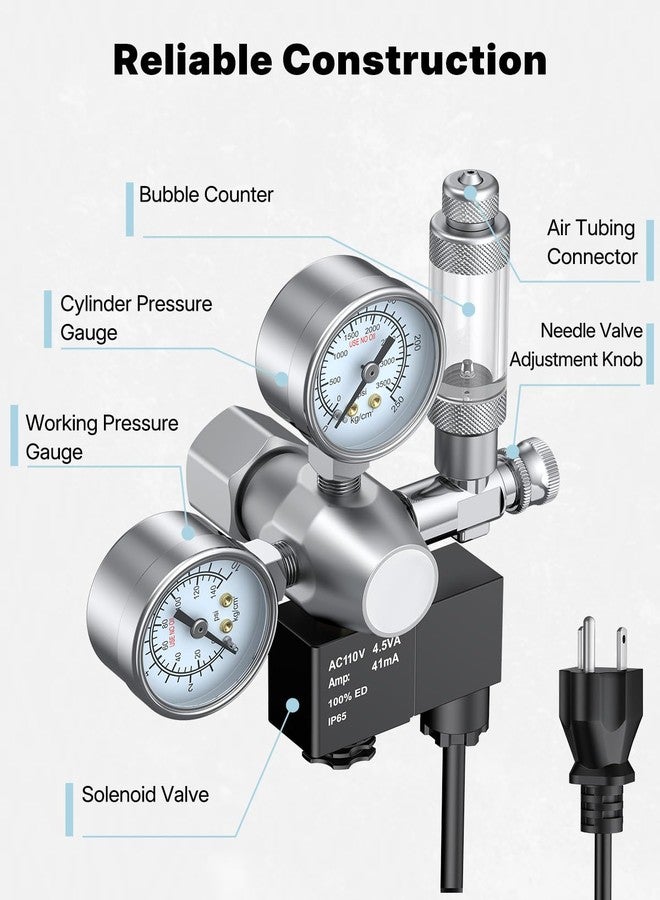 باوفلي منظم ثاني أكسيد الكربون لأحواض السمك من باوفلاي مزود بمقياسين للضغط وصمام لولبي، طقم نظام ثاني أكسيد الكربون مع عداد فقاعات وصمام فحص لأحواض النباتات، منظم ثاني أكسيد الكربون لأحواض الأسماك مع ضغط خرج قابل للتعديل - Image 2