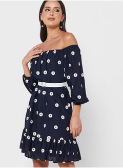 FYOR Bardot Belted Ruffle Hem Dress  - Image 1