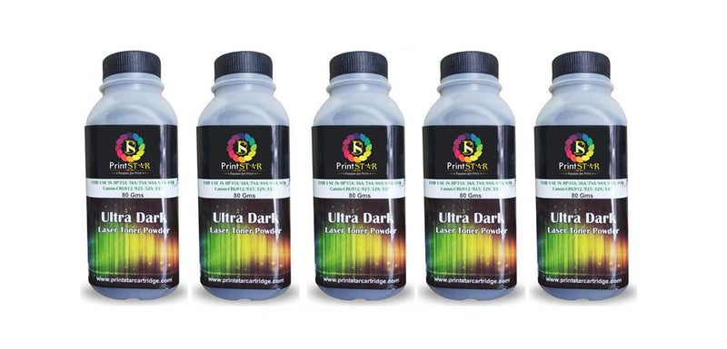 Print Star Ultra Dark Toner Powder Comaptible with Hp 88A, 78A, 36A, 83A, 35A, 85A & Canon 925,328,326,337 Toner Cartridges (Pack of 05) - Image 1