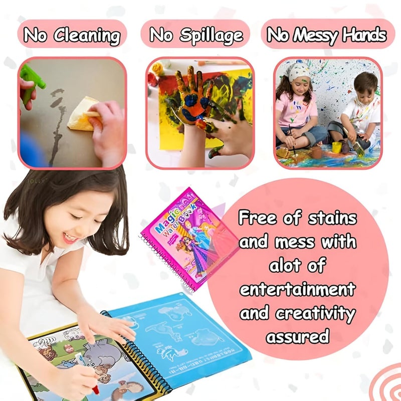Sakuya Magic Water Coloring Book |Mess-Free Colouring Book|Reusable Notepad with Magical Pen| Educational Doodle Book for Kids, Return Gifts for Birthdays|8 * 12 cm| Coloring Book - Pack of 9 - Image 4