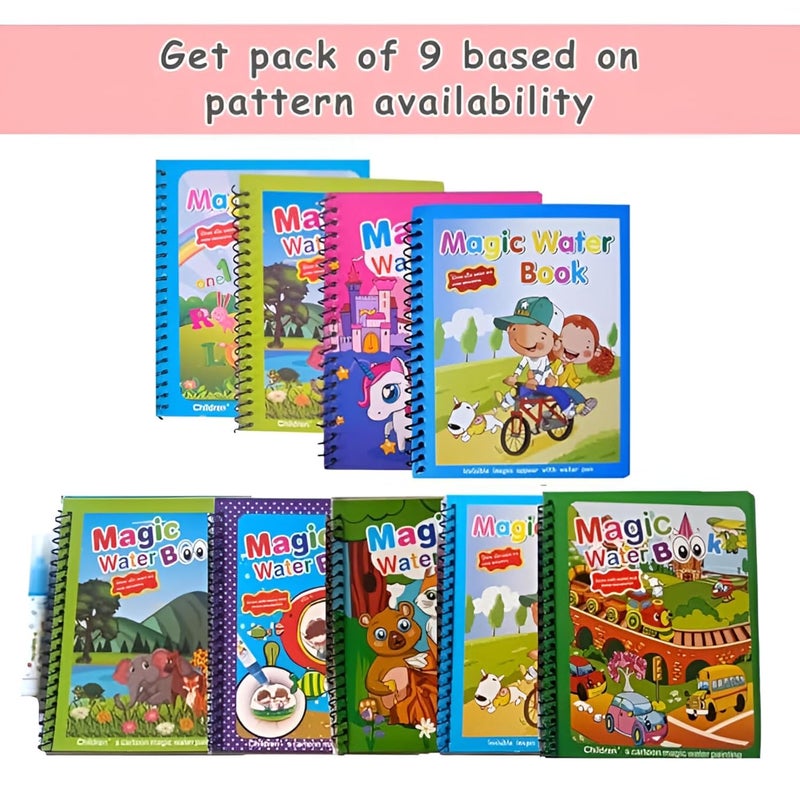 Sakuya Magic Water Coloring Book |Mess-Free Colouring Book|Reusable Notepad with Magical Pen| Educational Doodle Book for Kids, Return Gifts for Birthdays|8 * 12 cm| Coloring Book - Pack of 9 - Image 3