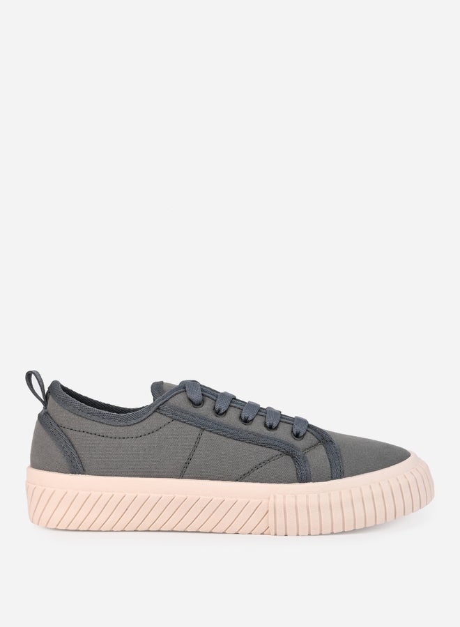 Styli Contrast Stitch Casual Canvas Lace Up Sneakers  - Image 5