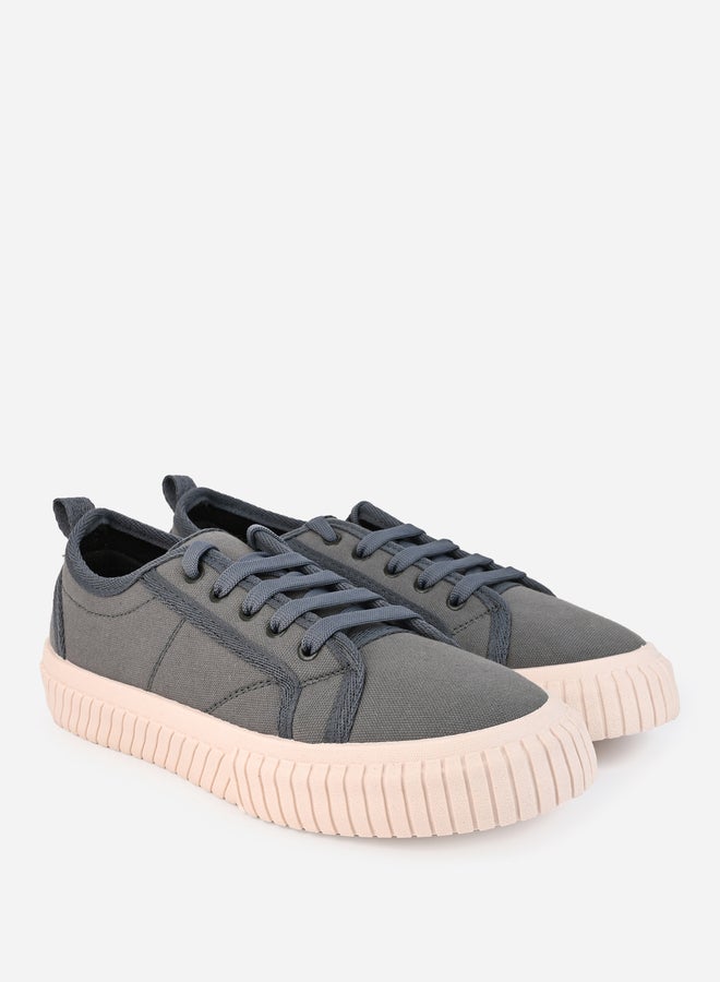 Styli Contrast Stitch Casual Canvas Lace Up Sneakers  - Image 3