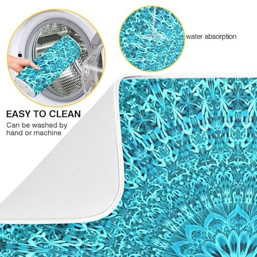 senya Super Absorbent Dish Drying Mat Microfiber FastDrying Dish Mat 24 x 18 Kitchen Dish Drying Pad Mandala Turquoise Teal Blue Green - Image 3