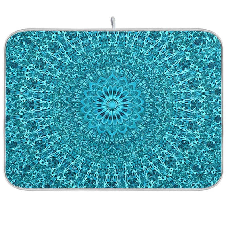 senya Super Absorbent Dish Drying Mat Microfiber FastDrying Dish Mat 24 x 18 Kitchen Dish Drying Pad Mandala Turquoise Teal Blue Green - Image 2