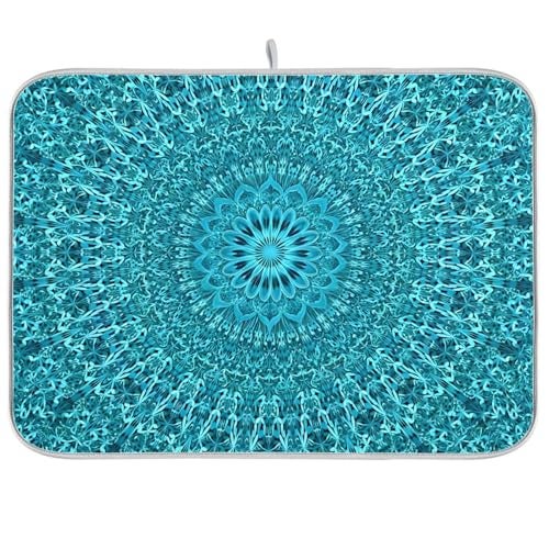 senya Super Absorbent Dish Drying Mat Microfiber FastDrying Dish Mat 24 x 18 Kitchen Dish Drying Pad Mandala Turquoise Teal Blue Green - Image 1