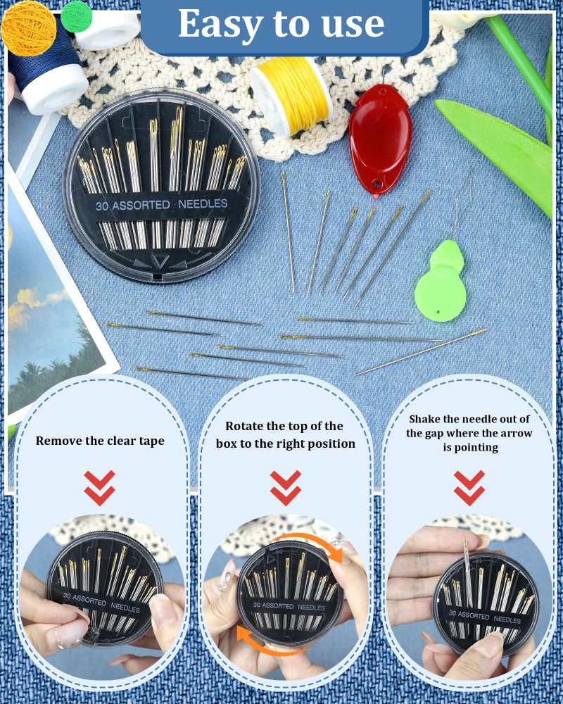 FIVEIZERO 30-Count Steel Needles for Hand Sewing, 6 Sizes Large Eye Embroidery and Hand Quilting Needles Kit with Threaders for Art & Craft Projects - Image 4