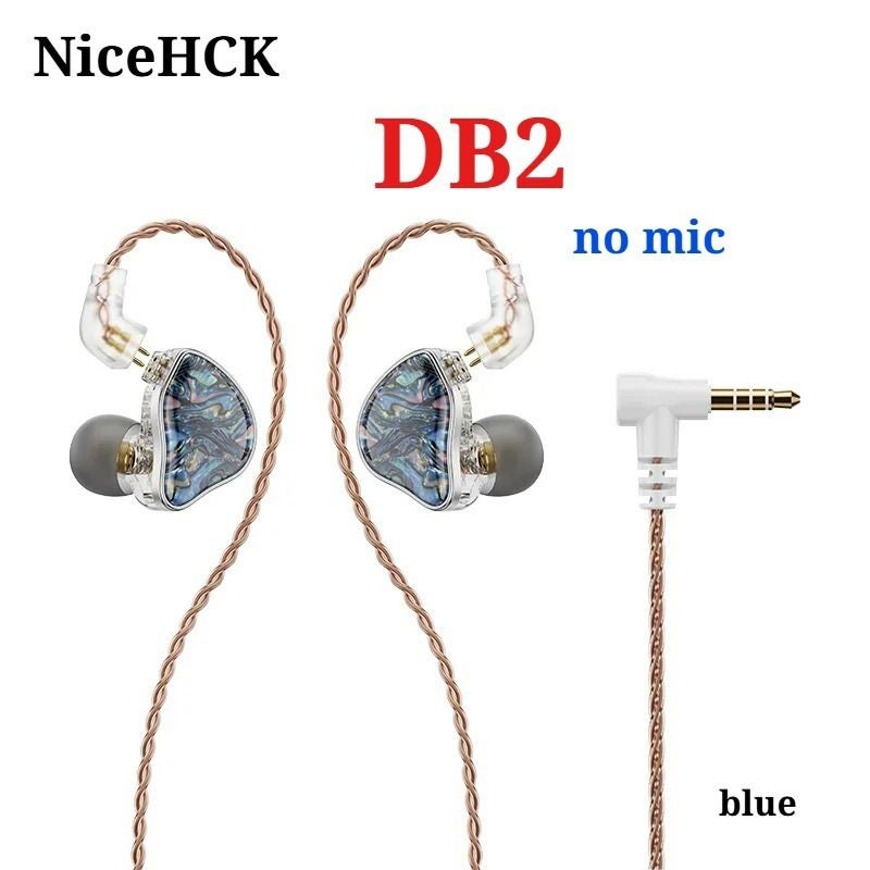 Nicehck DB2 Hi-Fi 1dd+1ba Hybrid Dual-Driver Wired In-Ear Monitor Earphones, 0.78 2-Pin, No Mic, Blue - Image 1