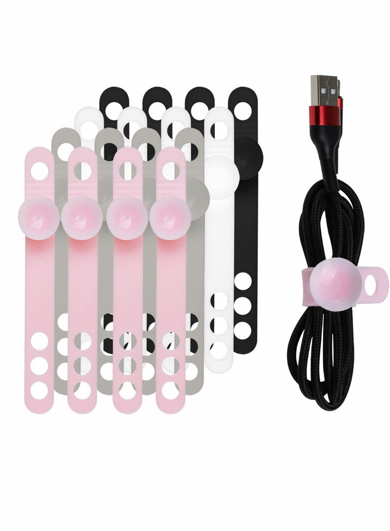 Loquat Silicone Cable Ties, 16Pcs Reusable Cord Organizer with Suction Cup - Image 1