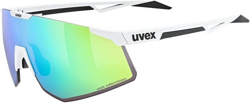 Uvex Pace Perform CV Bicycle Bike Sunglasses - High-Performance Cycling Eyewear - Colorvision Technology - Full UV Protection - White Matt/Mirror Green - Image 1