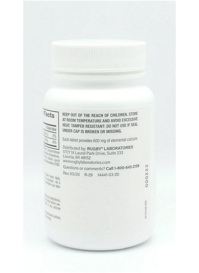 RUGBY LABORATORIES - Rugby Laboratories Calcium 600 mg Calcium Supplement Calcium Carbonate Health Strong Bones Vitamin D3 5 mcg 200 IU Potency Guaranteed Value 60 Tablets (Pack of 1) - Image 1
