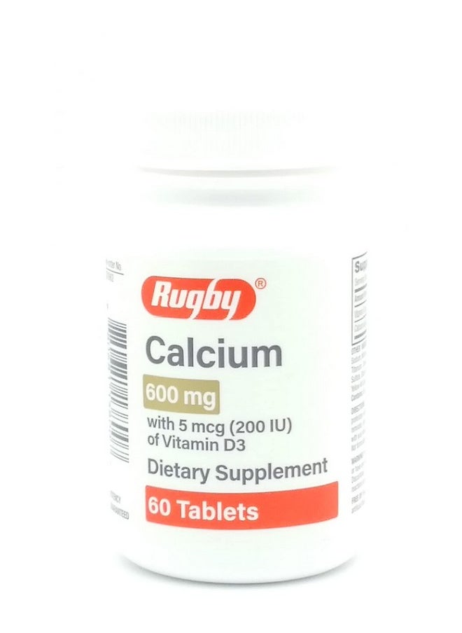RUGBY LABORATORIES - Rugby Laboratories Calcium 600 mg Calcium Supplement Calcium Carbonate Health Strong Bones Vitamin D3 5 mcg 200 IU Potency Guaranteed Value 60 Tablets (Pack of 1) - Image 1