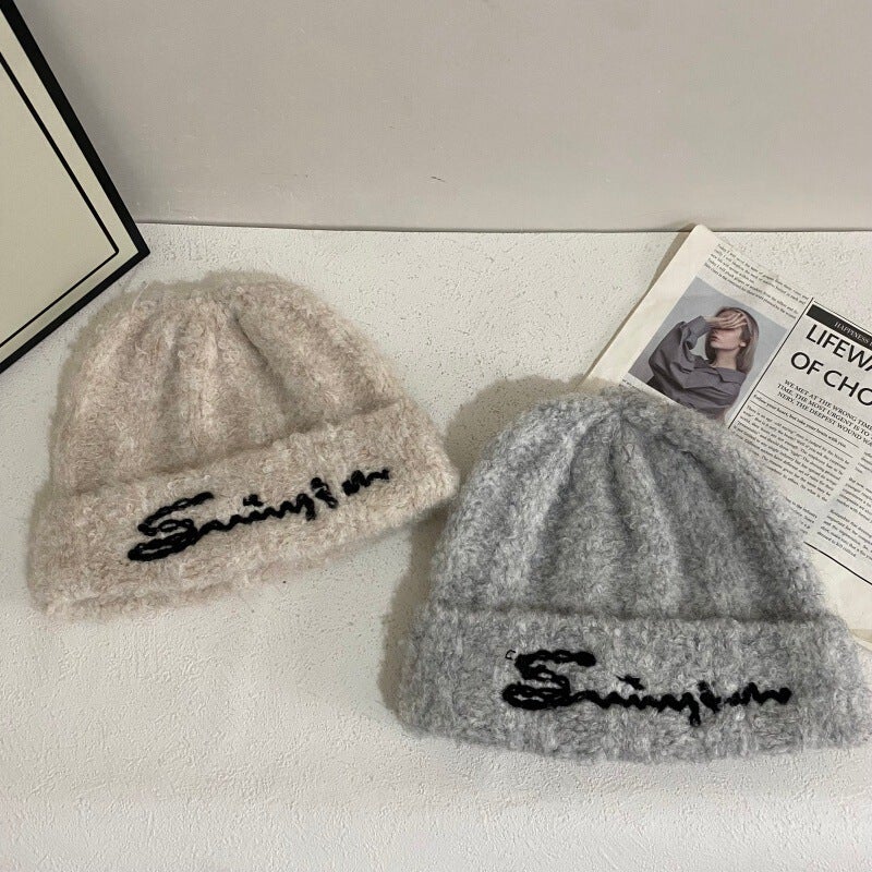 Letter Beanie Women Autumn Winter Stretch Warm Ear Protection Hat Acrylic - Image 4