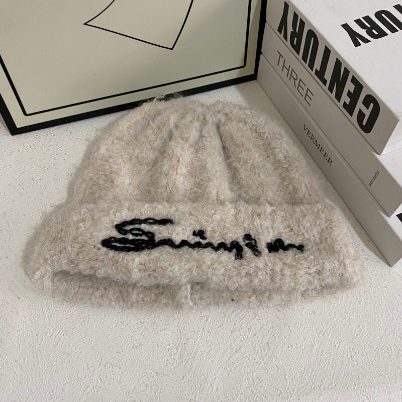 Letter Beanie Women Autumn Winter Stretch Warm Ear Protection Hat Acrylic - Image 1