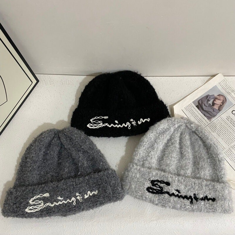 Letter Beanie Women Autumn Winter Stretch Warm Ear Protection Hat Acrylic - Image 3