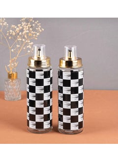2 Piece Checkerboard Pattern Non-Drip Gold Lid Oil Bottle Set 550 ml Oil Bottle Set
