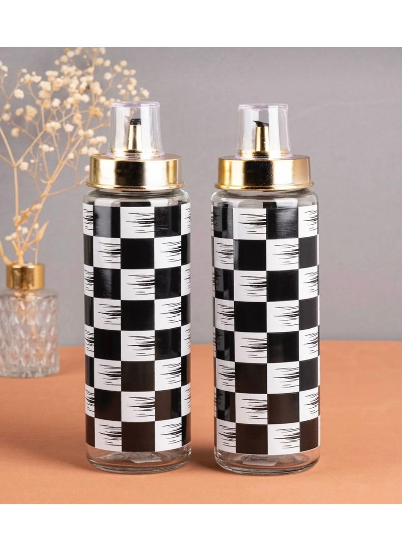 Kitchen Pembelia 2 Piece Checkerboard Pattern Non-Drip Gold Lid Oil Bottle Set 550 ml Oil Bottle Set  - Image 3