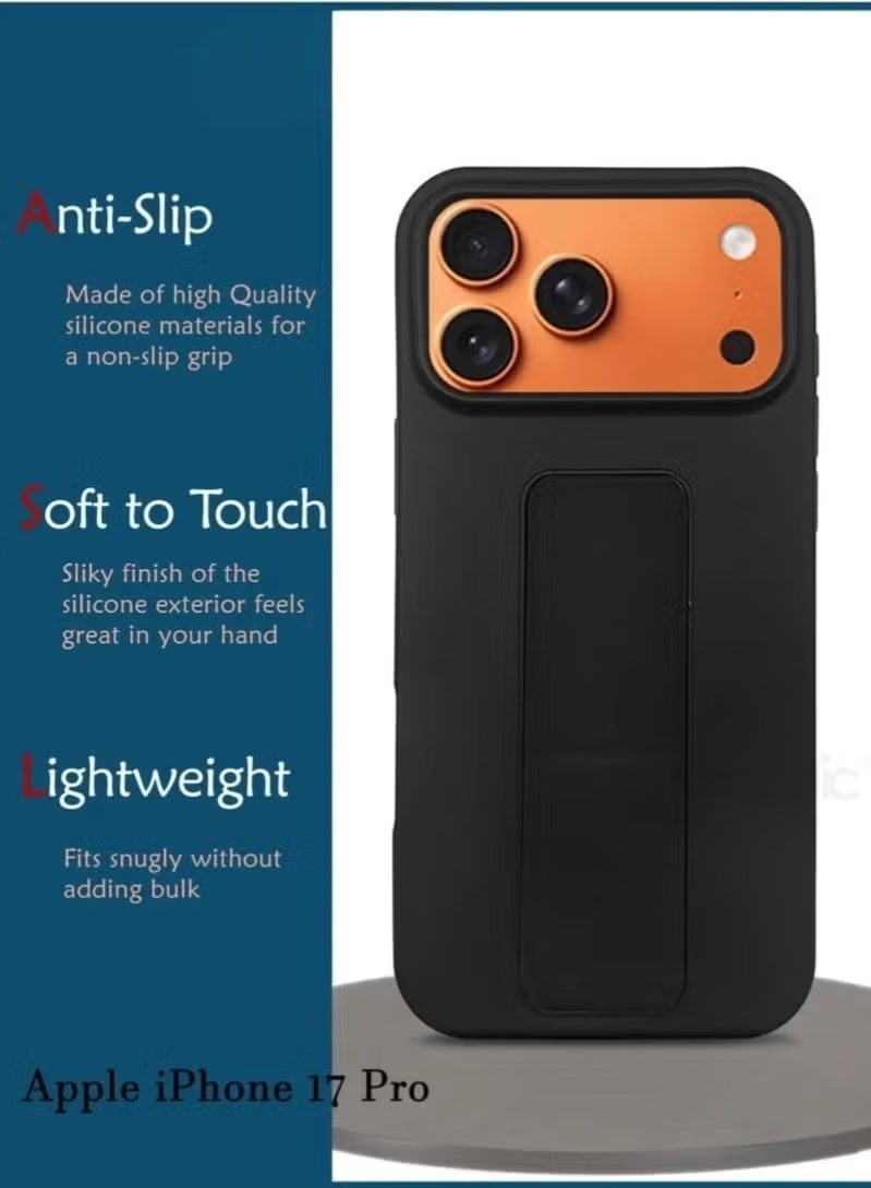 ACLIX Slim & Durable Apple iPhone 17 Pro Case Cover with Built-In Magnetic Hand Grip – 3-in-1 Shock-Absorbent Protective Phone Case in Sleek Black Featuring Secure Handling Grip, Stand Function & Enhanced Safety – Perfect Fit for iPhone 17 Pro - Image 1