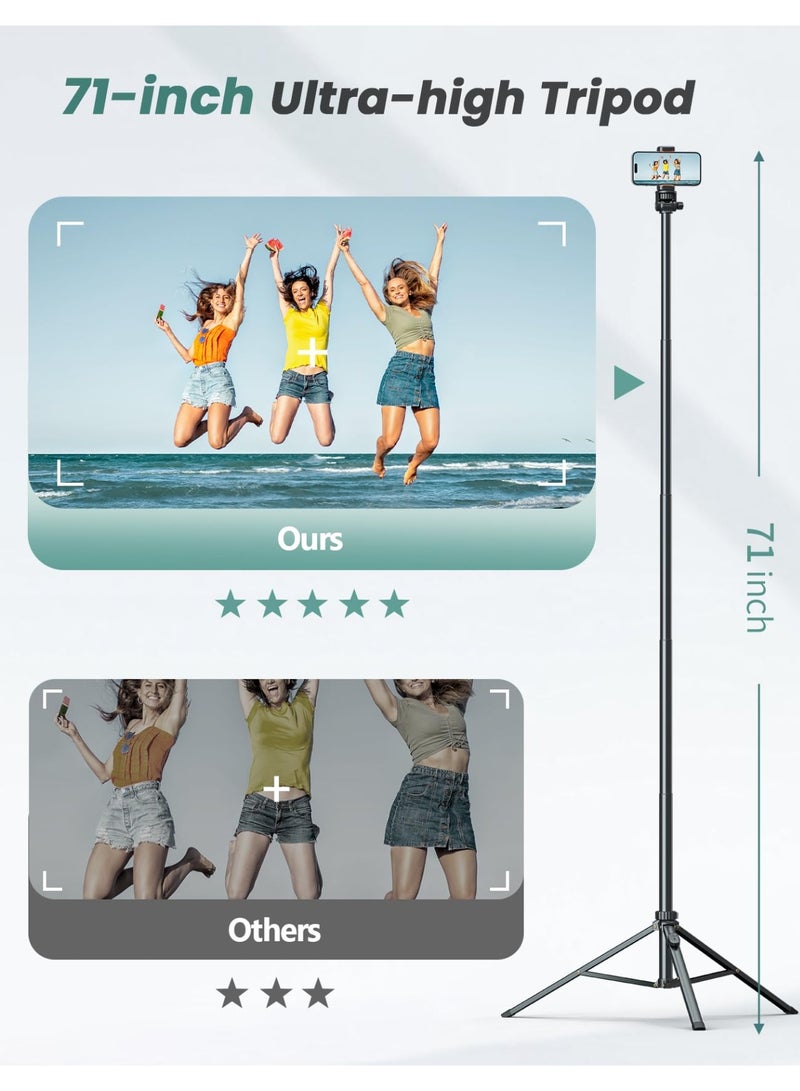71 inch Phone Tripod Stand & Selfie Stick Tripod with Wireless Remote, Reinforced Tripod for iPhone, SamSung, Smartphones, DSLR - Image 2