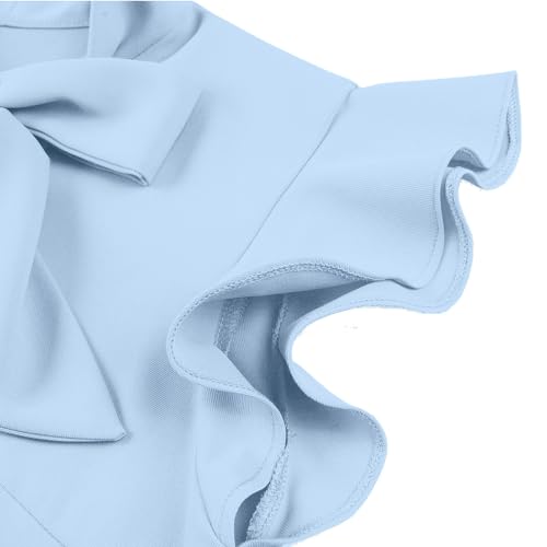 IWEMEK Women Cap Sleeve 1950s Retro Vintage Cocktail Swing Dresses Buttons Bow Tie Neck Office Wear to Work Dress Retro Rockabilly Prom Dresses 50s Style Christmas Dresses for Women Holiday Dress Lake Blue S - Image 4