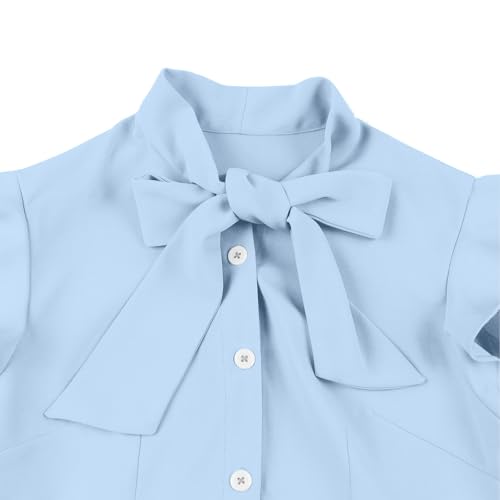 IWEMEK Women Cap Sleeve 1950s Retro Vintage Cocktail Swing Dresses Buttons Bow Tie Neck Office Wear to Work Dress Retro Rockabilly Prom Dresses 50s Style Christmas Dresses for Women Holiday Dress Lake Blue S - Image 3