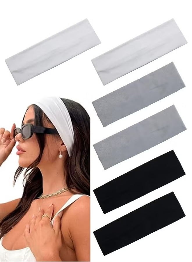 6 Pcs Headbands, Non Slip Soft Cotton Sport Elastic Hairbands for Men and Women, Thin Summer Headband, Soft Cotton Hair Bands for Yoga, Workout, Running, Cycling (Black, Gray, White) - Image 1