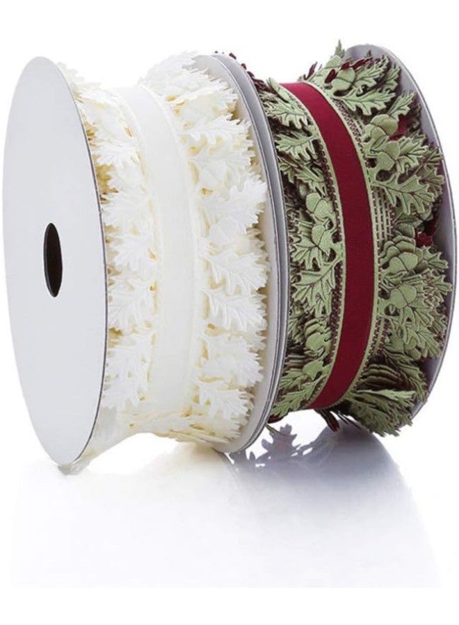 klarako 1 Roll Christmas Leaf Ribbon Artificial Leaves String Trim Ribbon Christmas Snowflake Leaves Ribbon for Christmas Tree Hanging Packaging Gifts Wrapping (Claret) - Image 1