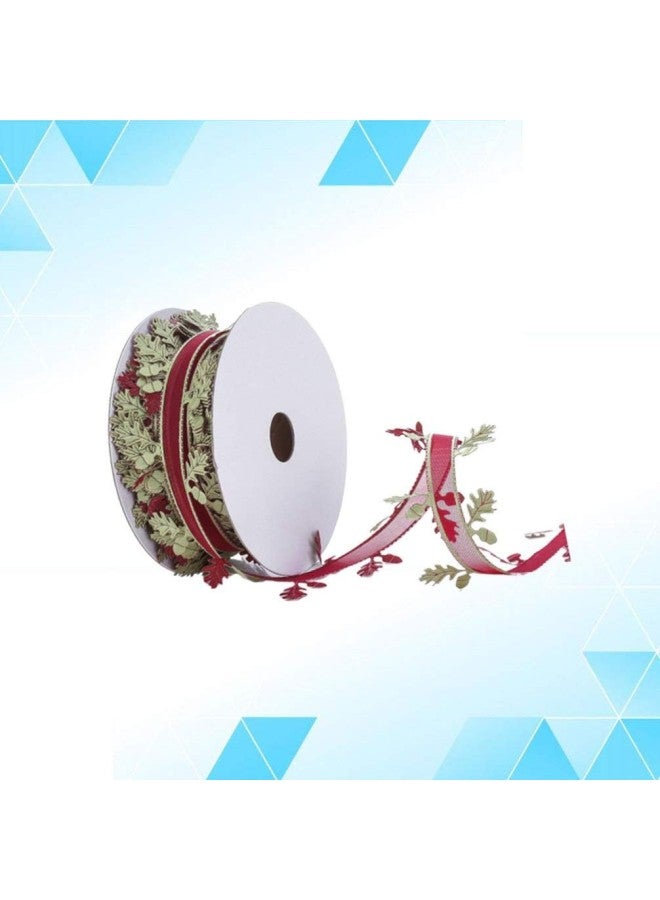 klarako 1 Roll Christmas Leaf Ribbon Artificial Leaves String Trim Ribbon Christmas Snowflake Leaves Ribbon for Christmas Tree Hanging Packaging Gifts Wrapping (Claret) - Image 2
