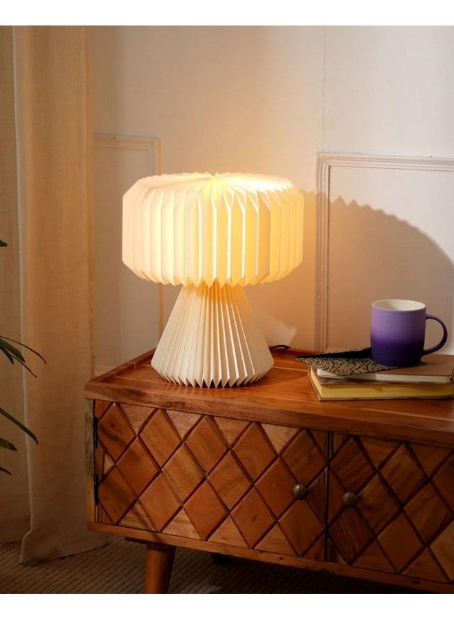 FIG Living Ori Table Lamp (Off White) | Origami Design Paper Lampshade 32cm Tall | Table Lamp for Bedroom, Living Room | Night Lamp for Room Decoration | 2.5 MTS Corded Cable with On/Off Switch - Image 2