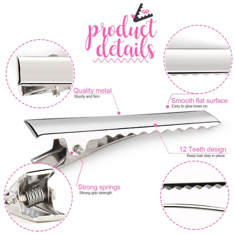 YGDZ Alligator Hair Clips, 120pcs 2.17 Inch Silver Hair Clips Single Prong Flat Metal Hair Bow Alligator Clips for Bows Making Crafts(5.5cm) - Image 3
