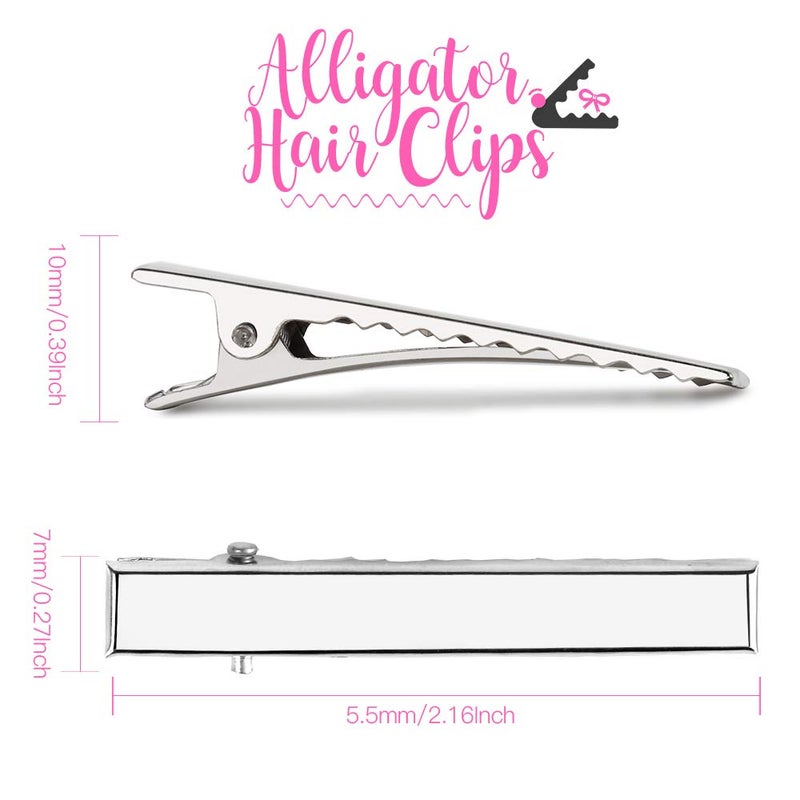 YGDZ Alligator Hair Clips, 120pcs 2.17 Inch Silver Hair Clips Single Prong Flat Metal Hair Bow Alligator Clips for Bows Making Crafts(5.5cm) - Image 2