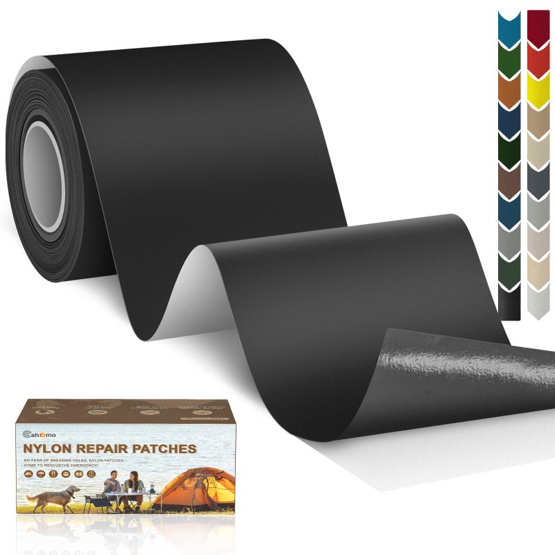 Cahomo 3x79 Inch Nylon Repair Patch Nylon Repair Tape Self Adhesive Fabric Tapes Outdoor Camping Gear Fabric kit for Tent, Umbrella, Down Jackets, Sleeping Bag, Knapsackï¼ˆBlackï¼‰ - Image 1