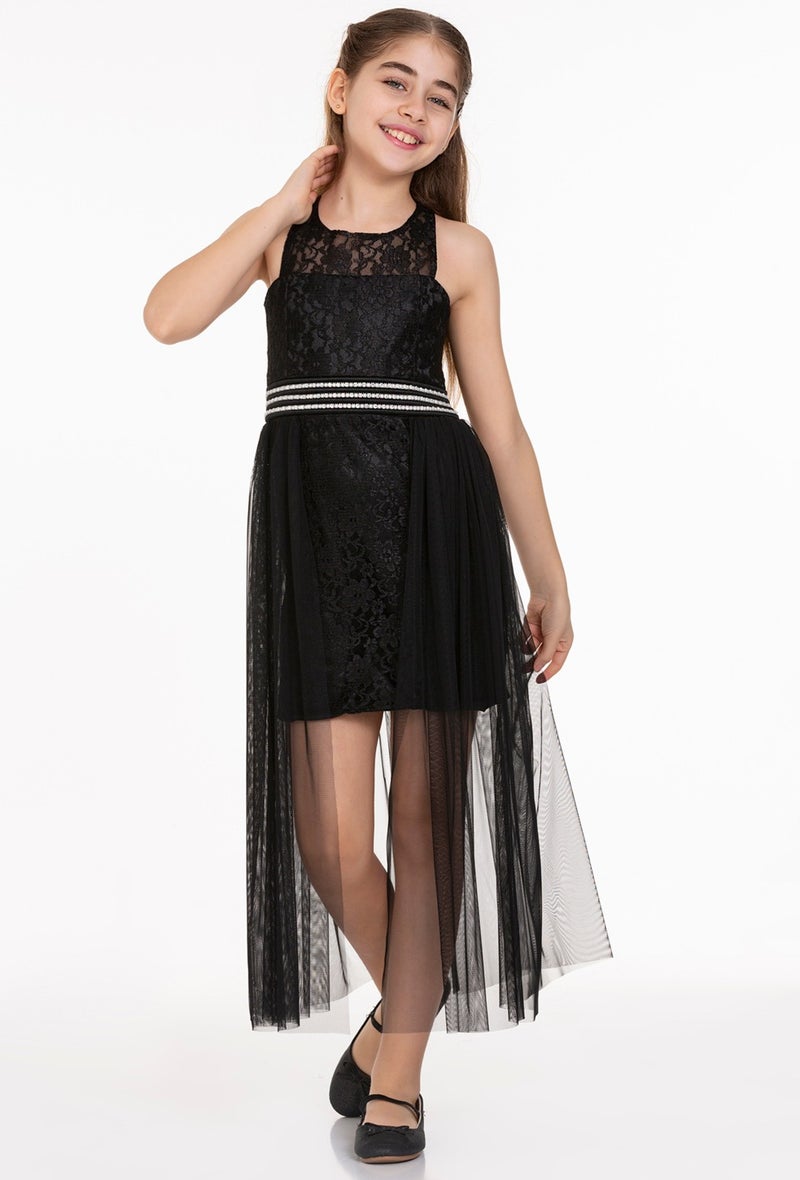 Ahengim AHENGİM GIRL CHILDREN'S EVENING DRESS GIRL'S PEARL STONE TULLE GIRL'S EVENING DRESS AK2229  - Image 1