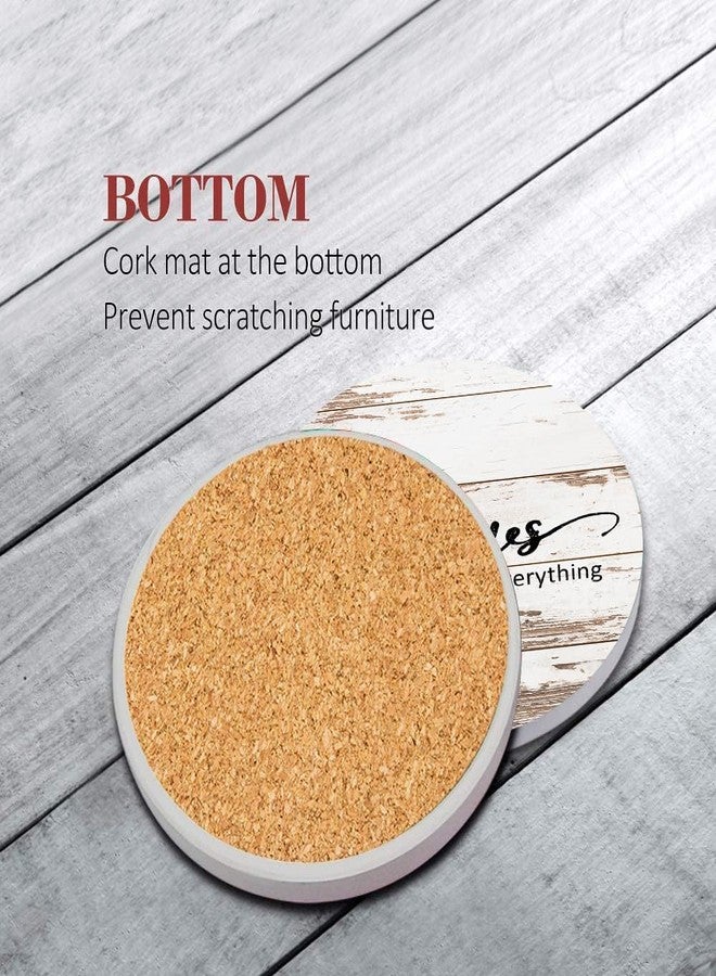 Bribay Coasters for Drinks Set of 6, Vintage Rusty Wood Farmhouse Home Happy Saying Absorbent Round Ceramic Stone Mat, with Cork Base and Metal Holder, Gift for Housewarming Room Bar Decor - Image 5