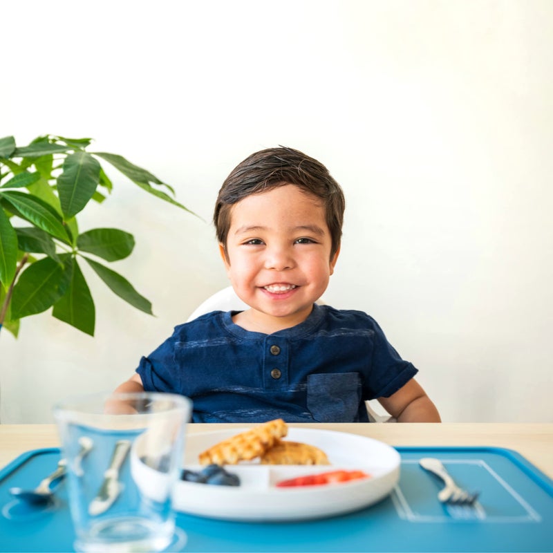 CHAMOS Montessori Placemat for Toddlers - Kids Silicone Mats for Dining Table - Set of 2 - Table Setting Learning (Blue and Grey) - Image 5