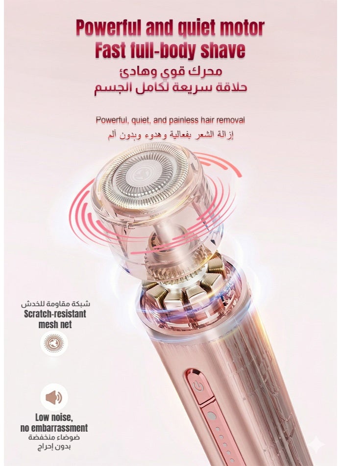 صوت واضح ماكينة حلاقة كهربائية نسائية - ٢ في ١، رأس مزدوج، إزالة شعر غير مؤلمة، شفرة سيراميك للبشرة الحساسة، قابلة للغسل، قابلة لإعادة الشحن، لاسلكية، لون وردي - Image 4