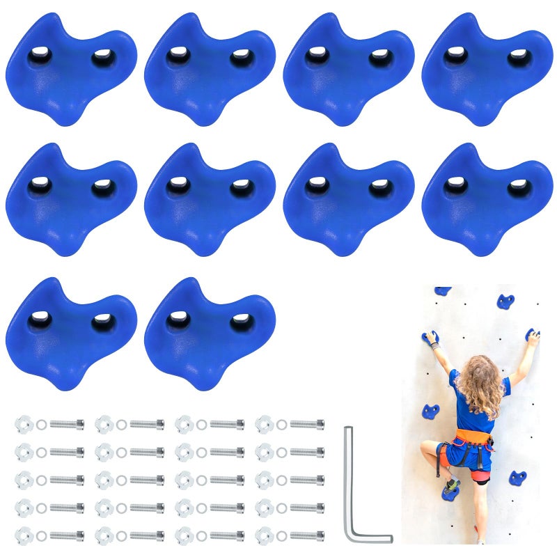 veimia 10PCS Blue Rock Climbing Holds Extra Large Size Rock Climbing Wall for Kids Climbing Rock Wall Grips with Mounting Hardware and Wrench for Indoor Outdoor Playground Installed on Wooden Board - Image 3