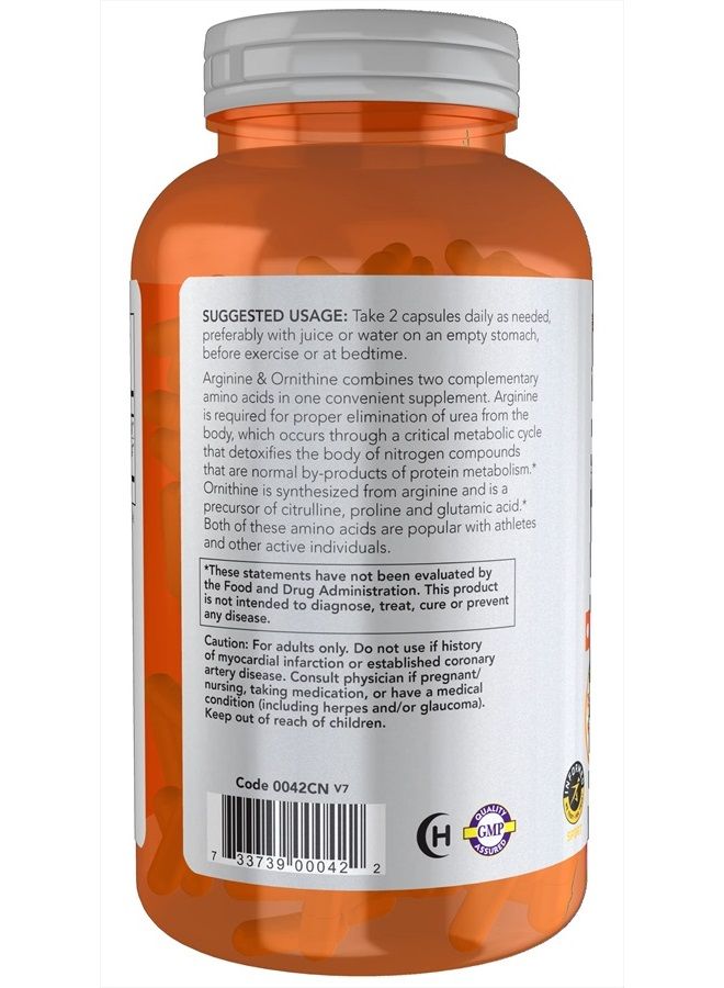 now Sports Nutrition, Arginine & Ornithine 500/250 mg, Amino Acids, 250 Veg Capsules - Image 3