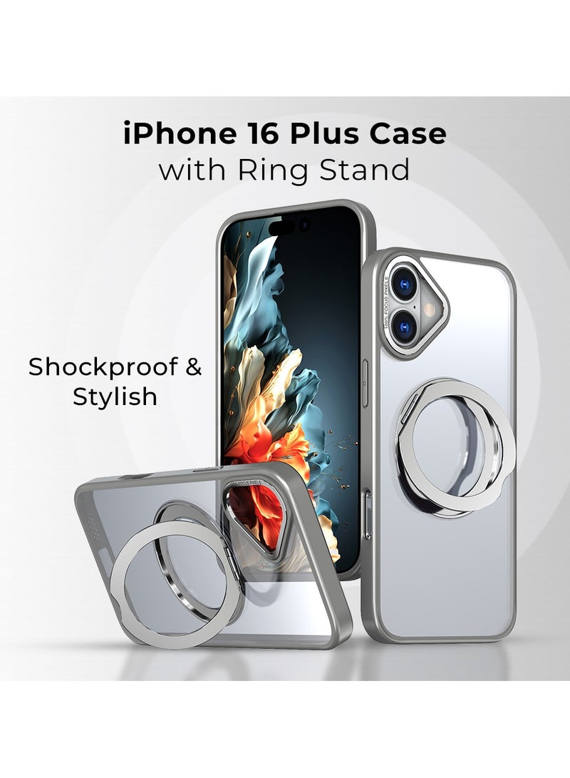 glassology حافظة آيفون 16 بلس مع قاعدة حلقة دوارة 360° مغناطيسية مقاومة للصدمات للشحن اللاسلكي قابلة للتعديل (رمادي) - Image 2