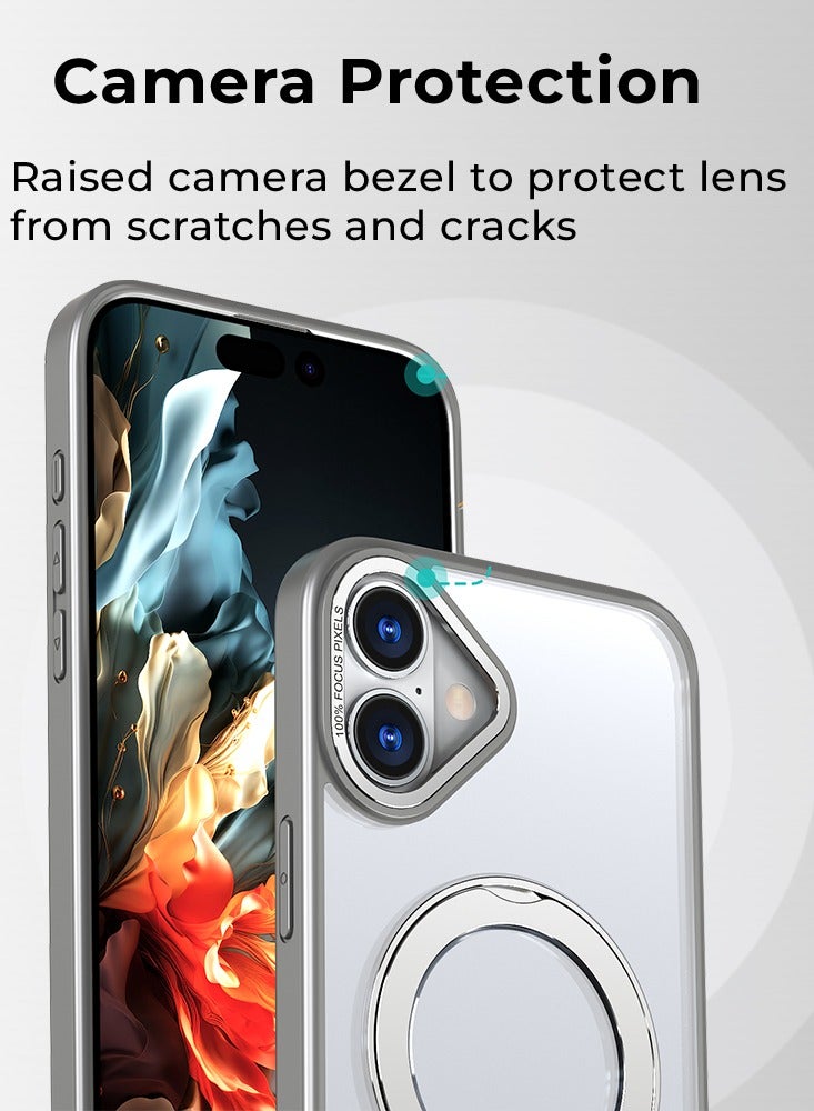 glassology حافظة آيفون 16 بلس مع قاعدة حلقة دوارة 360° مغناطيسية مقاومة للصدمات للشحن اللاسلكي قابلة للتعديل (رمادي) - Image 4