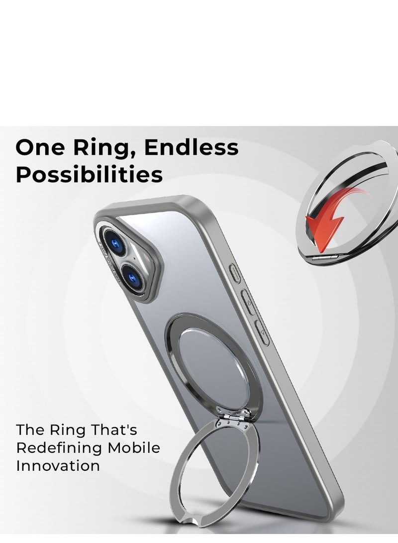 glassology حافظة آيفون 16 بلس مع قاعدة حلقة دوارة 360° مغناطيسية مقاومة للصدمات للشحن اللاسلكي قابلة للتعديل (رمادي) - Image 5