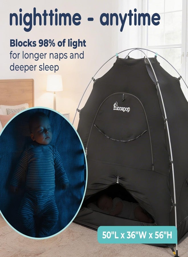 Hiccapop Daydreamer Blackout Tent for Pack and Play, Original Patented 2-Door Sleep Pod for Kids & Babies, Pack and Play Blackout Cover, Blocks 98% of Light for Better Sleep Anywhere, Black - Image 4