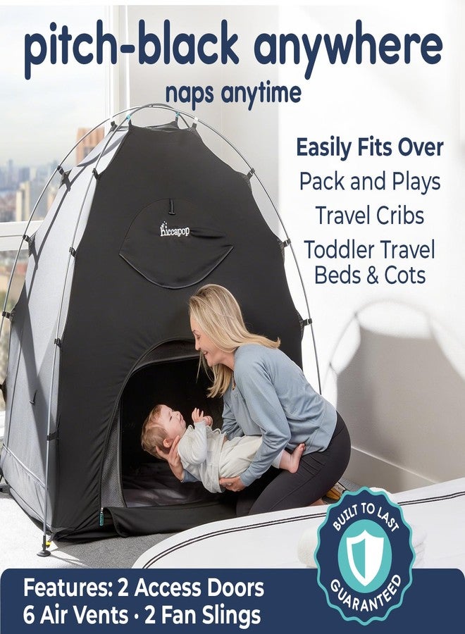Hiccapop Daydreamer Blackout Tent for Pack and Play, Original Patented 2-Door Sleep Pod for Kids & Babies, Pack and Play Blackout Cover, Blocks 98% of Light for Better Sleep Anywhere, Black - Image 2