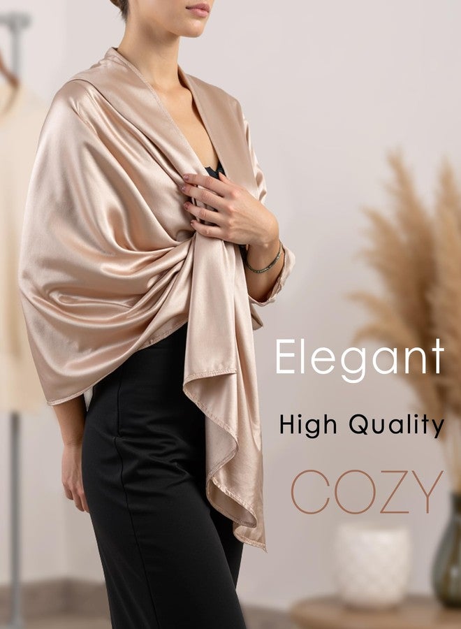 Sofier Satin Shawl Wraps for Women Evening Dresses Wedding Bridal Party Silky Scarf Formal Cover Up Bridesmaid Gifts, Champagne, One Size - Image 2