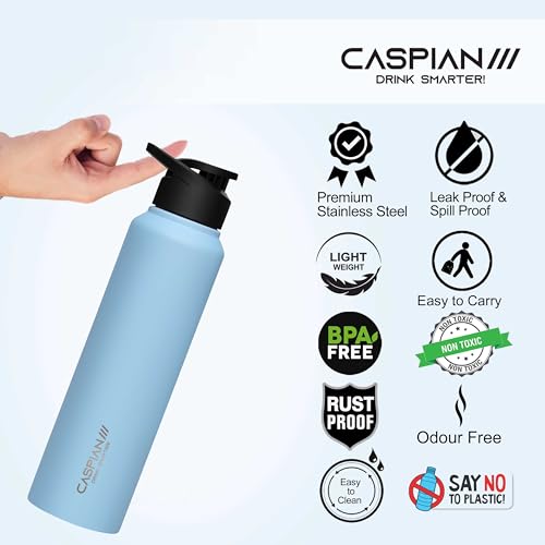 CASPIAN /// Hike Stainless Steel Sipper Water Bottle (Mist Green,Light Pink,Sky Blue, 1 Litre, Set of 3)| Leak Proof Thunder for Fridge Home Office Travel School Kids Boys Girls Adults Sports Gym Yoga - Image 4