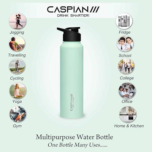 CASPIAN /// Hike Stainless Steel Sipper Water Bottle (Mist Green,Light Pink,Sky Blue, 1 Litre, Set of 3)| Leak Proof Thunder for Fridge Home Office Travel School Kids Boys Girls Adults Sports Gym Yoga - Image 5